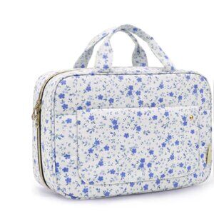 Cornflower Purple Flowers Large Travel Tote Bag Purse Cream Cosmetic Don't Leave